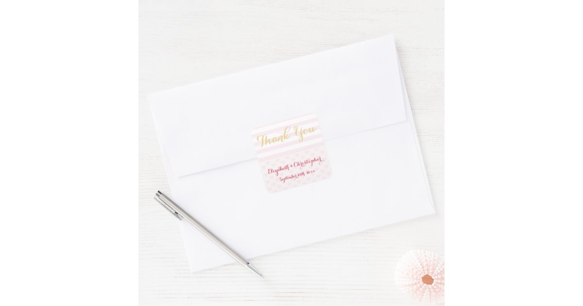 Modern Elegant Pink Gold Wedding Thank You Favors Square Sticker | Zazzle