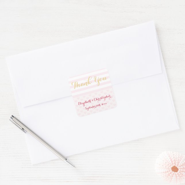 Modern Elegant Pink Gold Wedding Thank You Favors Square Sticker (Envelope)