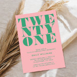 Modern Elegant Pink Green Bold 21st Birthday Invitation<br><div class="desc">Modern 21st birthday invitation featuring elegant bold typography and minimalist design in pink green color.</div>