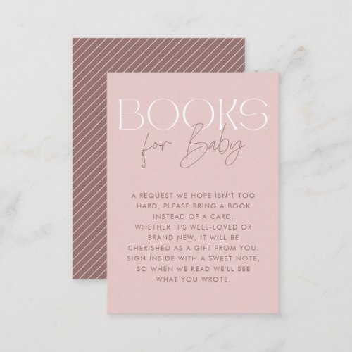 Modern Elegant Pink Mauve Script Books for Baby Enclosure Card