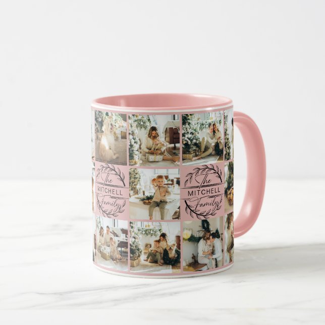 Modern Elegant Pink Multi Photo Collage Keepsake Mug (Front Right)