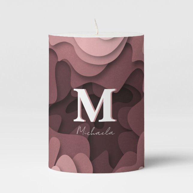 Modern Elegant Pink Ombre Monogram Name Pillar Candle (Front)