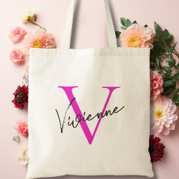 Modern Elegant Pink Personalized Monogram Tote Bag