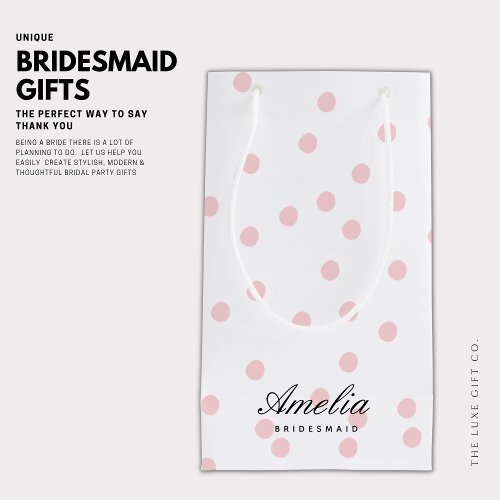 Modern Elegant Pink Polka Dot Bridesmaid Small Gift Bag