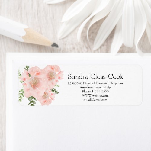 Modern Elegant  Pink Poppy floral Return Address  Label