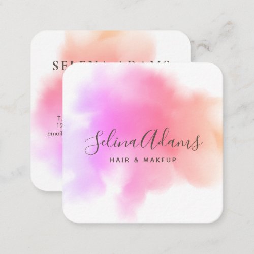 Modern Elegant Pink Purple Watercolor Abstract Square Business Card