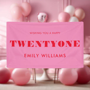 Modern Elegant Pink Red Bold 21st Birthday Banner