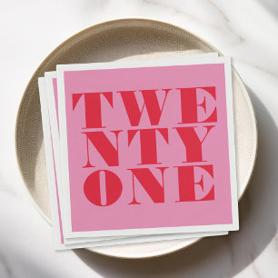 Modern Elegant Pink Red Bold 21st Birthday Napkins