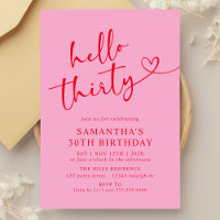 Modern Elegant Pink Red Hello 30th Birthday Party