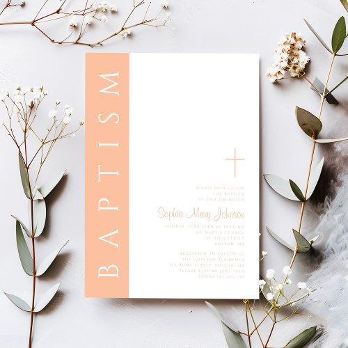 Modern Elegant Pink Religious Cross Baptism Invitation