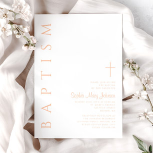 Modern Elegant Pink Religious Cross Girl Baptism Invitation