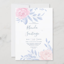 Modern Elegant Pink Rose Blue Minimalist Wedding