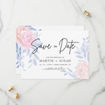 Modern Elegant Pink Rose Blue Minimalist Wedding