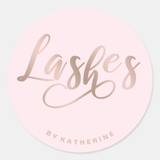 Modern elegant pink & rose gold lashes extension classic round sticker (Front)