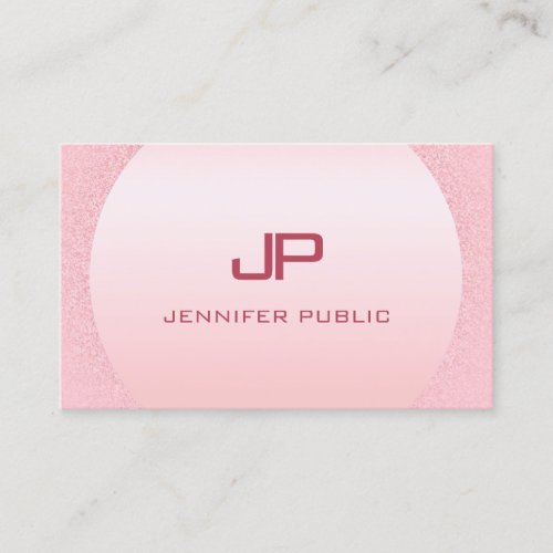 Modern Elegant Pink Rose Gold Monogrammed  Business Card