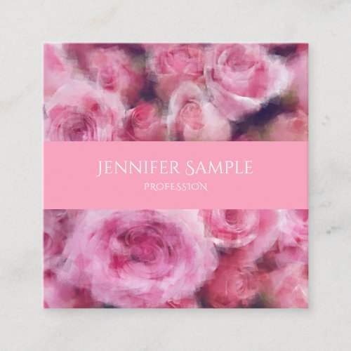 Modern Elegant Pink Roses Professional Template Square Business Card