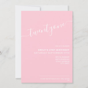 Modern Elegant Pink Script 21st Birthday Invitation