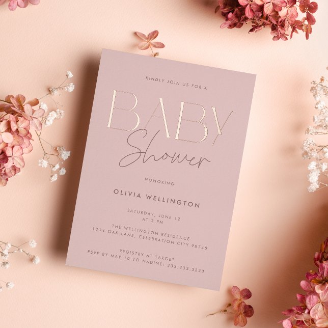 Modern Elegant Pink Script Baby Shower Gold Foil Invitation (Creator Uploaded)