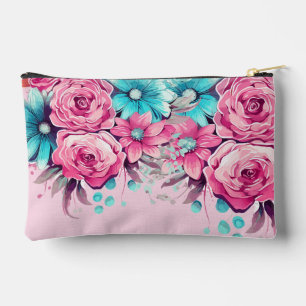 Modern Elegant Pink & Teal Floral Accessory Bag
