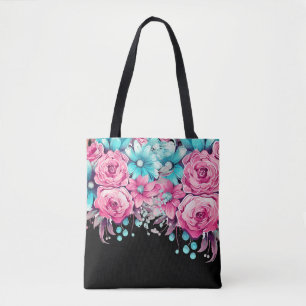 Modern Elegant Pink & Teal Floral Tote