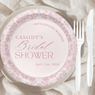 Modern Elegant Pink Toile Floral Bridal Shower Paper Plates
