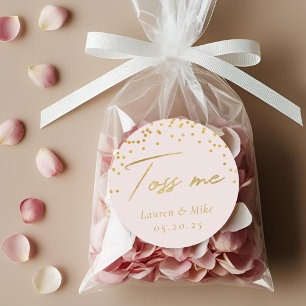 Modern Elegant Pink Toss Me Wedding Confetti Favor Classic Round Sticker