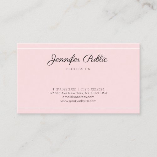 Modern Elegant Pink Trendy Script Simple Plain Business Card