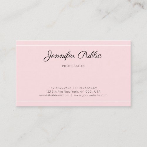 Modern Elegant Pink Trendy Script Sleek Plain Luxe Business Card