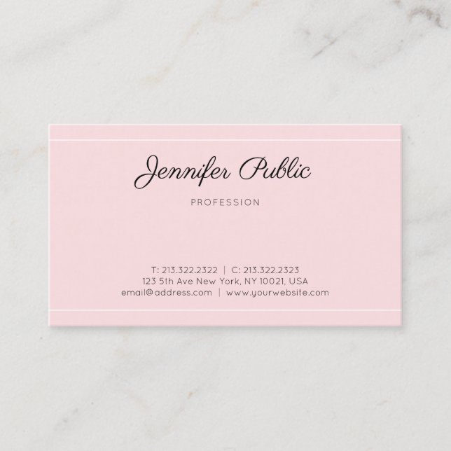 Modern Elegant Pink Trendy Script Sleek Plain Luxe Business Card (Front)