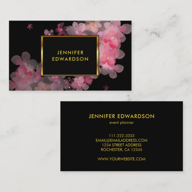 Modern elegant pink watercolor professional business card (Front/Back)