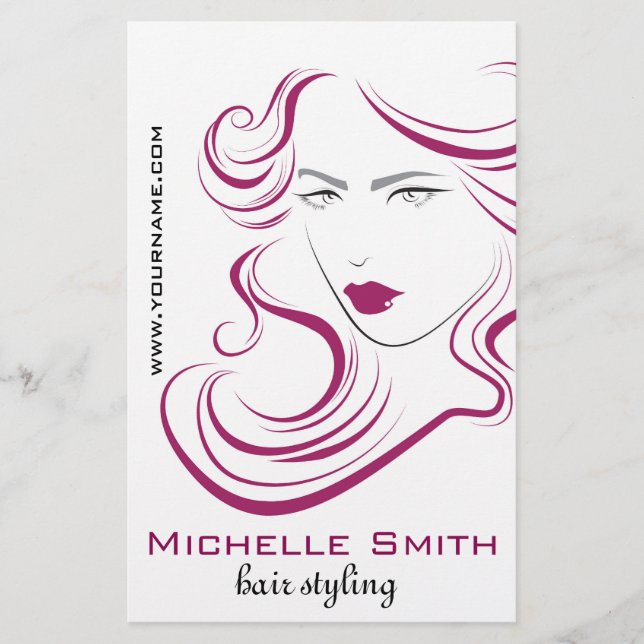 Modern Elegant Pink Wavy Hair Salon Beauty Girl  Flyer (Front)