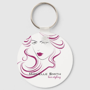 Modern Elegant Pink Wavy Hair Salon Beauty Girl Keychain
