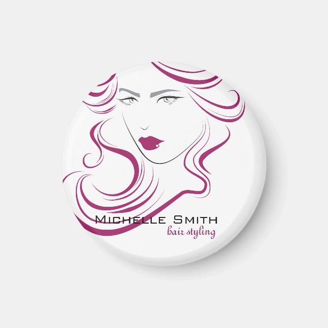 Modern Elegant Pink Wavy Hair Salon Beauty Girl  Magnet (Front)
