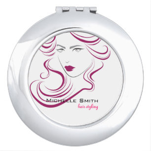 Modern Elegant Pink Wavy Hair Salon Beauty Girl Makeup Mirror