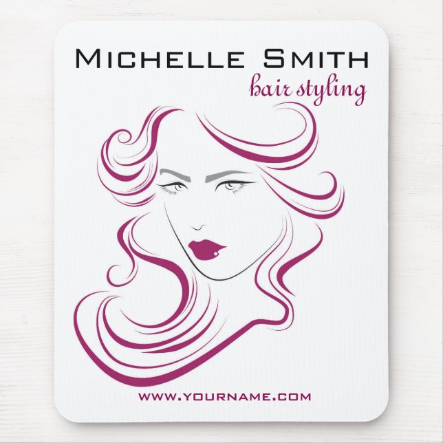 Modern Elegant Pink Wavy Hair Salon Beauty Girl  Mouse Pad (Front)