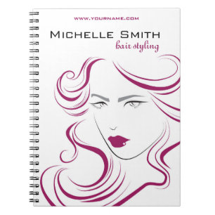 Modern Elegant Pink Wavy Hair Salon Beauty Girl Notebook