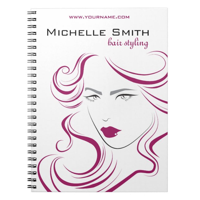Modern Elegant Pink Wavy Hair Salon Beauty Girl  Notebook (Front)
