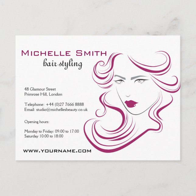 Modern Elegant Pink Wavy Hair Salon Beauty Girl  Postcard (Front)