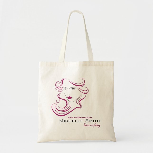 Modern Elegant Pink Wavy Hair Salon Beauty Girl  Tote Bag (Front)