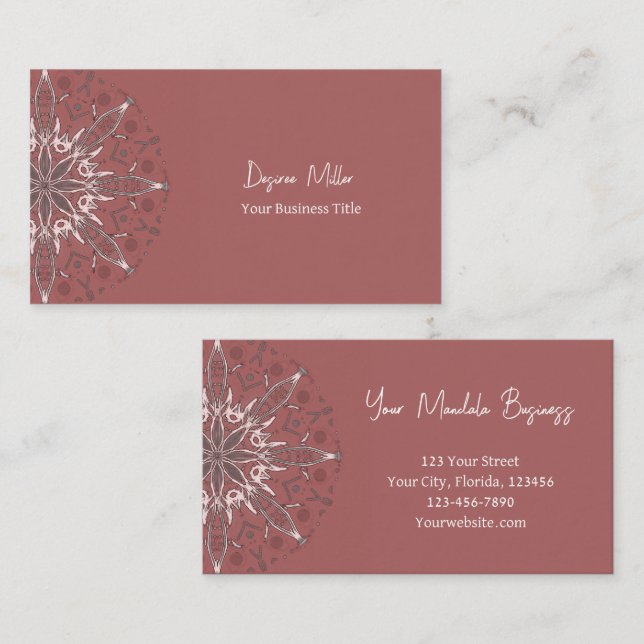 Modern Elegant Pink White Bohemian Mandala Yoga Business Card (Front/Back)