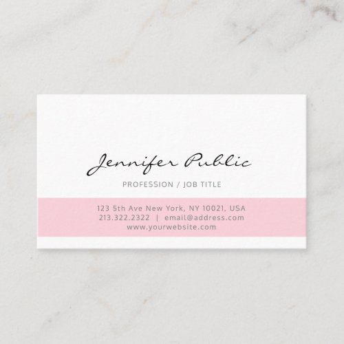 Modern Elegant Pink White Clean Plain Professional Business Card