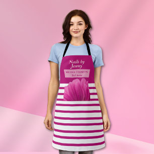 Modern Elegant Pink White Floral Nail Salon Apron