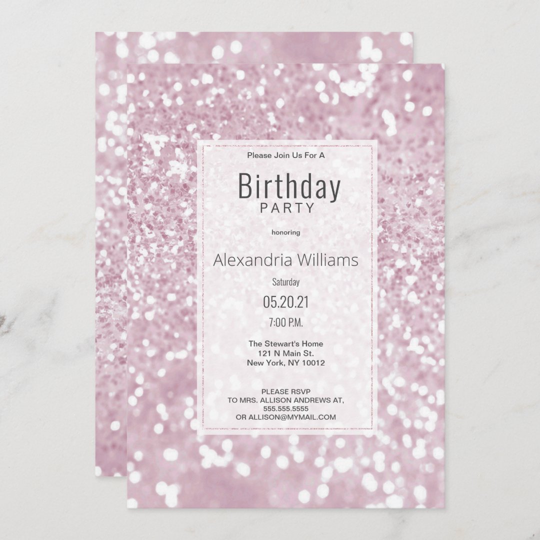 Modern elegant pink white glitter Birthday Party Invitation | Zazzle