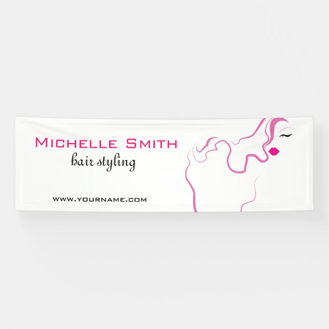 Modern elegant pink white hair stylist beauty girl banner (Horizontal)