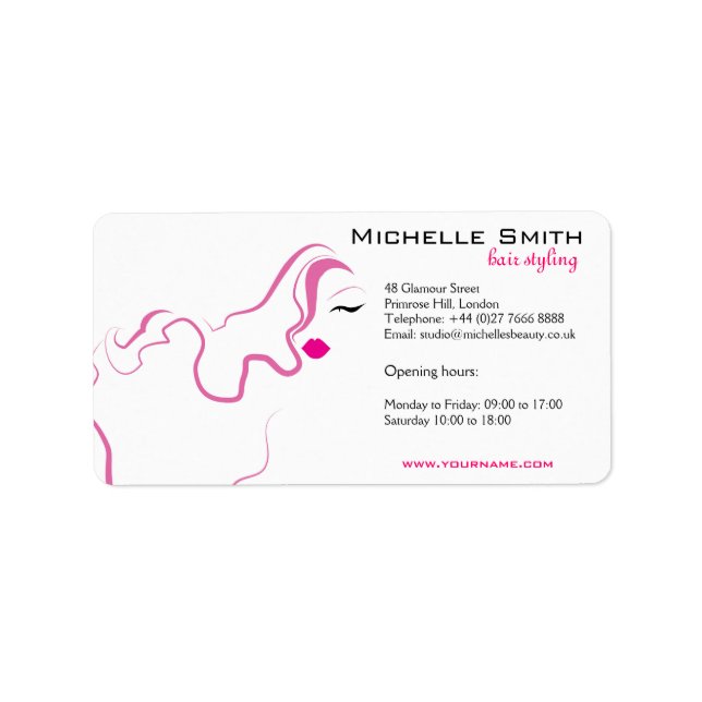 Modern elegant pink white hair stylist beauty girl label (Front)