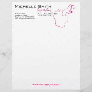 Modern elegant pink white hair stylist beauty girl letterhead
