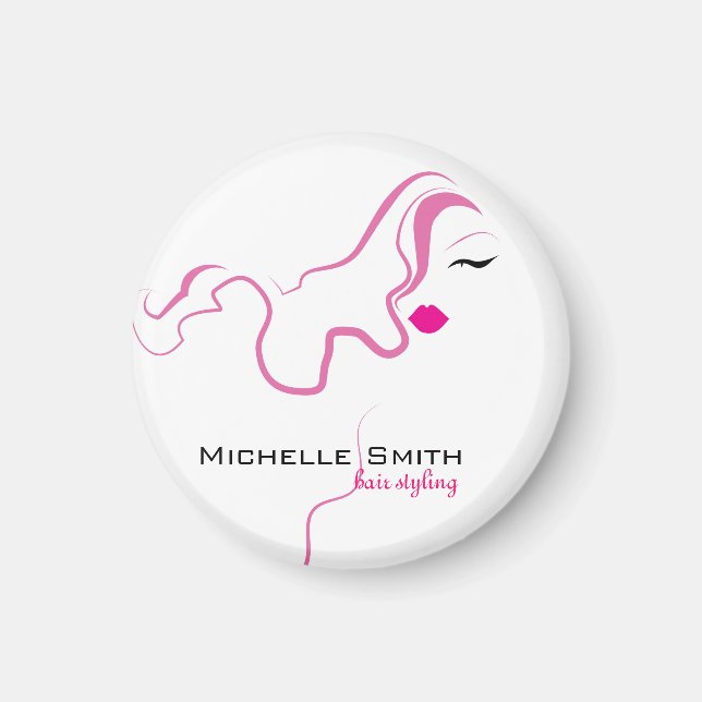 Modern elegant pink white hair stylist beauty girl magnet (Front)