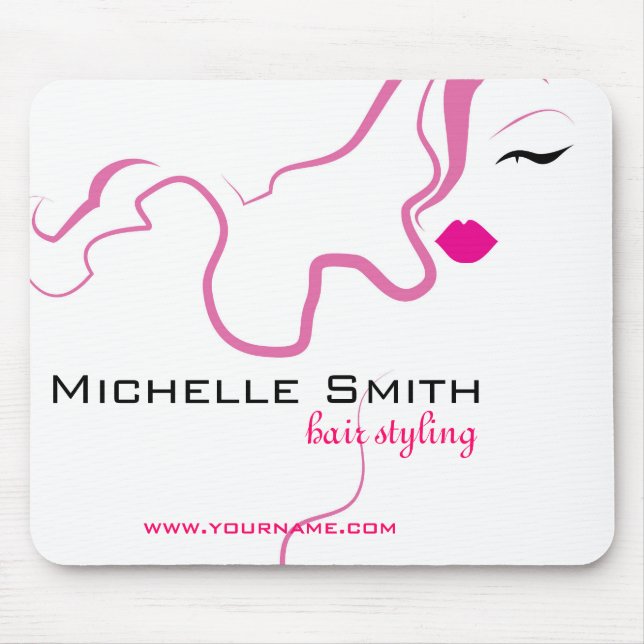 Modern elegant pink white hair stylist beauty girl mouse pad (Front)