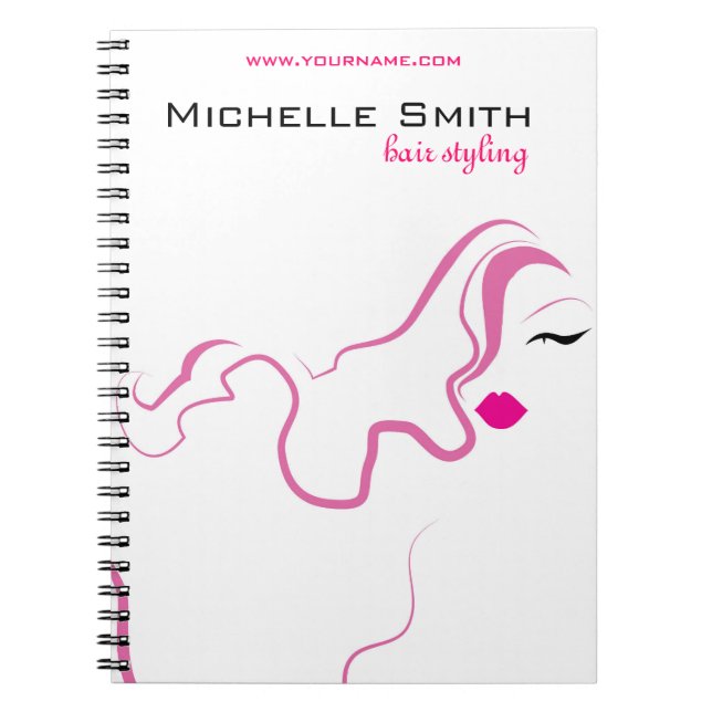 Modern elegant pink white hair stylist beauty girl notebook (Front)