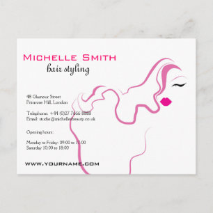 Modern elegant pink white hair stylist beauty girl postcard
